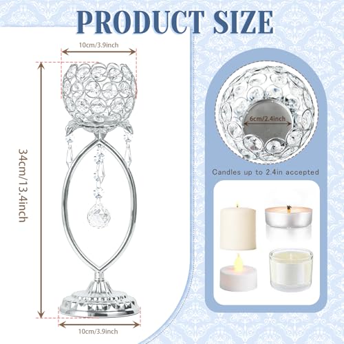 12 Pcs Silver Elegant Metal Crystal Tea Light Candle Holders