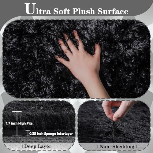 8x10 Area Rugs for Living Room: Soft Black Fluffy Rug Shag Washable Rug Plush Fuzzy Indoor Carpet for Bedroom Nursery Playroom Girls Boys Kids Room (Black, 8'x10')