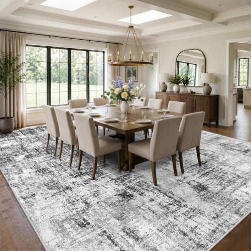 12x15 Area Rugs for Living Room: Large Washable Stain-Resistant Rug Black