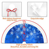 48 Inches Blue Christmas Tree Skirt Rustic Thick Xmas Tree Skirt with Snowflake Winter Happy New Year Decoration for Home Holiday Party