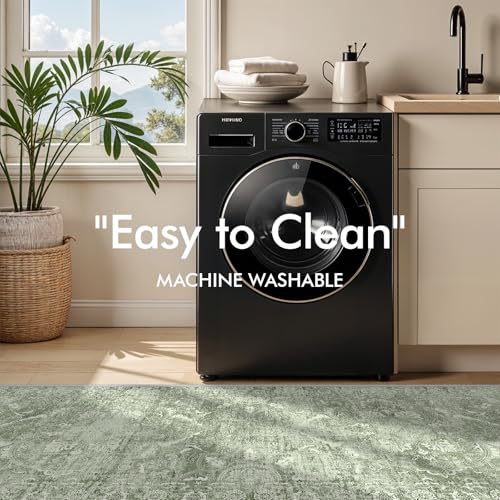 2'6"x12 Washable Runner Rug: Vintage Non-Slip Rug for Kitchen Sage Green
