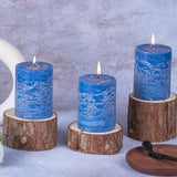 Layered Pillar Candles Set of 3, 3"x 4" Table Decor Ice Mist-Blue