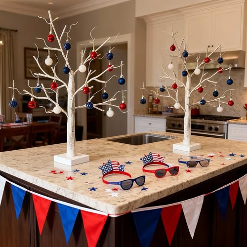 HipTree Mini Patriotic 4th of July Tree Ornaments Decorations,30ct 1.18 Inch Red White Blue Christmas Ornaments Set for Tree,Baubles for Memorial Day, Independence Day,Veterans Day, Flag Day