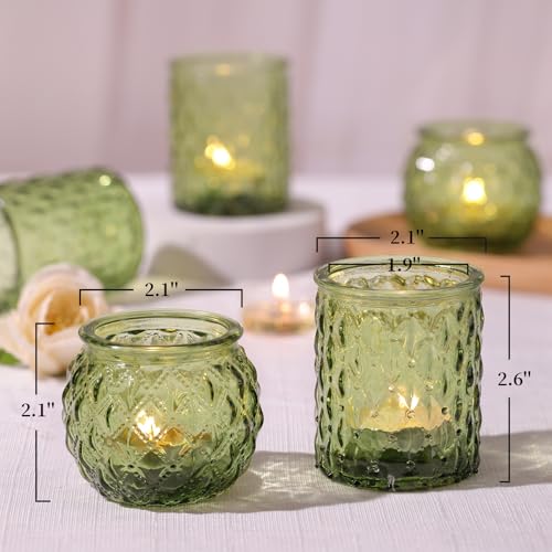 12Pcs Assorted Green Votive Candle Holders, Tea Lights Candle Holder for Table Centerpiece, Green Candle Holders for Wedding, Bridal Shower and Tea Party Decorations
