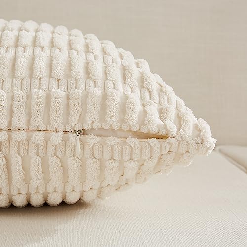 Fancy Homi Decorative Throw Pillow Covers for Bed Couch Bedroom Bench, Soft Corduroy Solid Pillow Case, Rustic Farmhouse Boho Room Decor,36" x 14" (Pack of 1),Cream