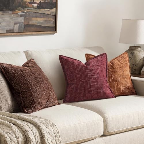 MIULEE Slubby Textured Christmas Throw Pillow Covers Burgundy 18x18