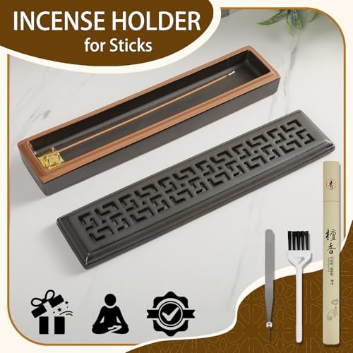 CEREMONY Incense Holder for Sticks, Ceramic Insence-Stick Holder Ash Catcher, Incense Holder Timkburner for Meditation Yoga Spa Room Incense Holder (Lever Brown)