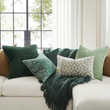 Topfinel SageGreen Throw Pillow Covers 18X18 Inch Set of 4,Boho Farmhouse Cozy Cushion Cover with Corduroy,Soft Accent Forest Green Pillow Covers for Couch,Bed,Living Room Home Decor