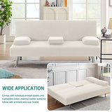 4 Pieces Stretch Futon Covers Sofa Bed Slipcover with Removable Armrests and Cupholders Covers Furniture Protector High Spandex Small Checks Jacquard Fabric (New Ivory)
