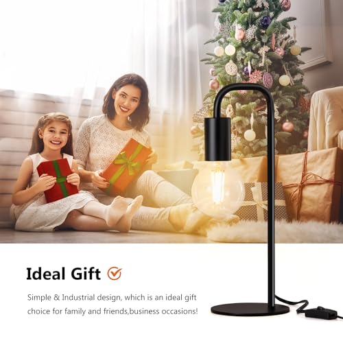 Industrial Table Lamp for Bedroom, Small Table Lamps for Bedside with Wire Switch, E26 Socket Base, Modern Nightstand Lamp for Living Room, Reading, Office, Bulb Not Included.