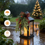 Christmas Decorative Lantern with LED Candle – Black Holiday Lantern with Pinecones, Red Bow – Battery Operated Christmas Table Centerpiece for Indoor/Outdoor Decor(2pack)