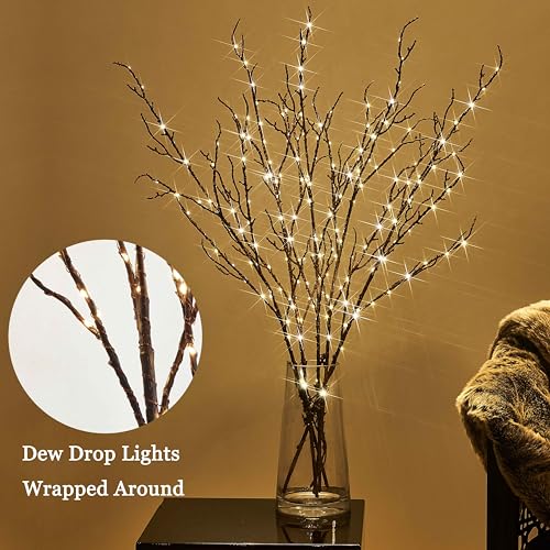 LITBLOOM Lighted Brown Willow Branches 200 Fairy Lights 32IN Plug in with Timer and Dimmer, Tree Branch with Lights for Home Holiday Christmas Decoration
