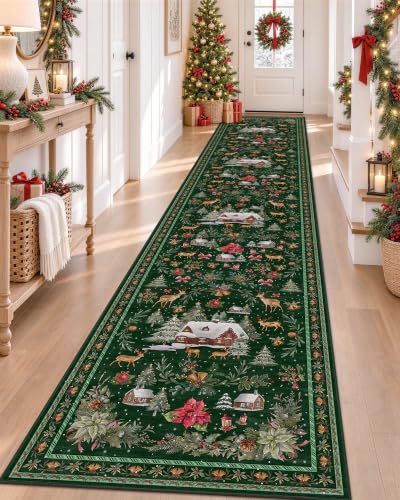 OLANLY 2'6"x14' Christmas Runner Rug, Non Slip Carpet for Hallway Kitchen