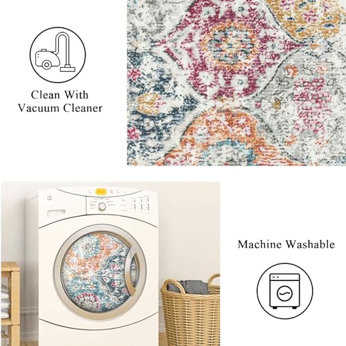 Lahome Moroccan Trellis Entryway Rug, 2x3 Kitchen Rugs Non Slip Washable, Non-Slip Indoor Door Mat Ultra-Thin, Small Throw Carpet for Bathroom Bedroom Entry Elise, Aqua/Multi