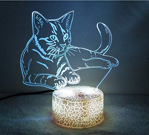 Creative 3D Cat Night Light 16 Colors Changing USB Power Remote Control Touch Switch Decor Lamp Optical Illusion LED Table Desk Lamp