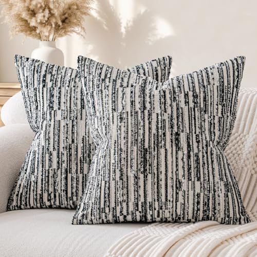 Boho Striped Decorative Throw Pillow Covers 26"X26" Set of 2，Black