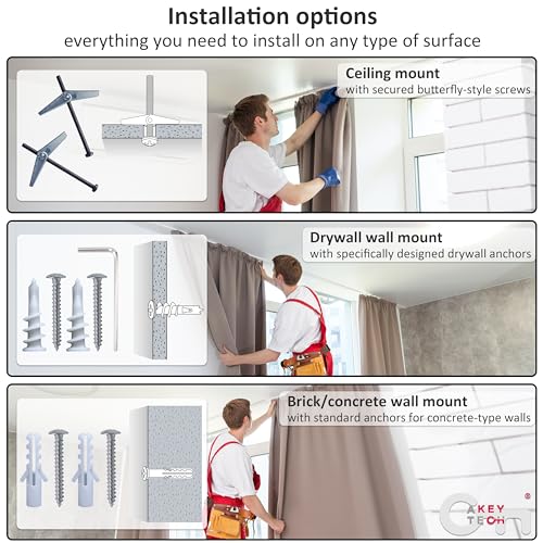 Heavy Duty Curtain Rod Brackets for Wall & Ceiling Installation, 2 Pack Ceiling Mount Curtain Holders, Hardware Bracket Set for 1 Inch Rods, Brushed Nickel