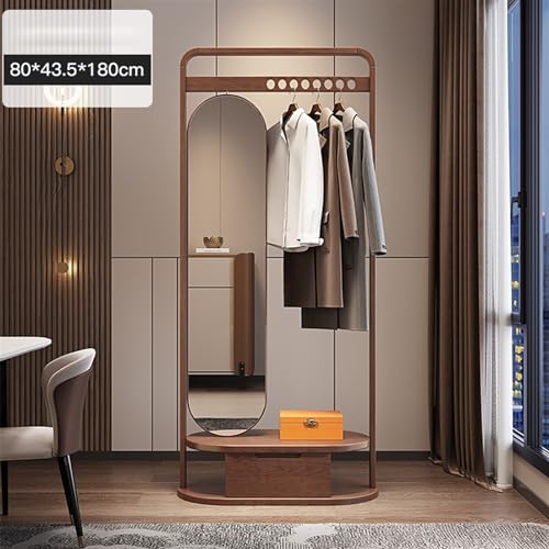 Full Length Mirror, Solid Wood Hanger Floor Hanger Home Bedroom Cabinet Hanger Hanger Integrated Entrance Living Room Clothes Hanger with Mirror, Bedroom Furniture (Color : 80)