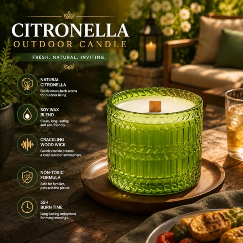 Hidden Label Citronella Candles Outdoor, 7.4oz Crackling Wood Wick
