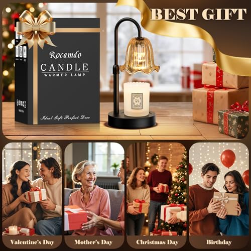 Candle Warmer Lamp with Timer, Birthday for Women Mom, House Warming Gifts Modern Farmhouse Home Decor, Dimmable Wax Melt Warmer for Jar Candles with 2 Bulbs (Amber)