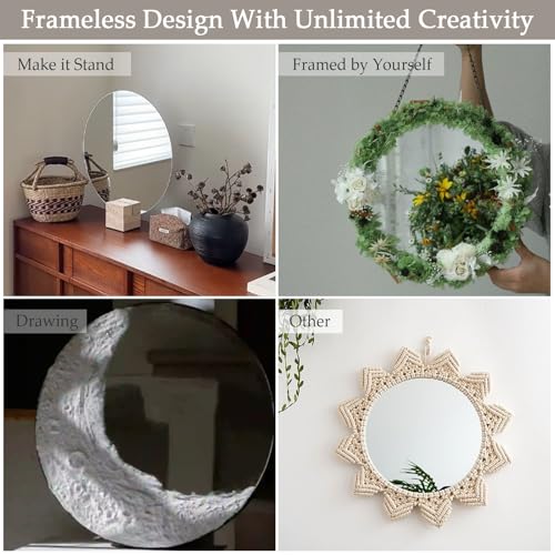 20'' Glass Round Mirror for Wall Decor, Wall Mounted Circle Mirror with Adhesive Tapes for Bathroom, Living Room, Vanity, Bedroom, Entryway, Over Sink, Hallway, Home Decor