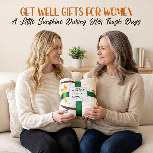 WRAPIX Get Well Gifts for Women - Soft Fleece Throw Blanket 50x60 in - Thinking of You Surgery Recovery Cancer Sunflower Sympathy Feel Better Birthday Inspirational Gifts for Women Mom Grandma Sister