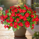 Daynight 4 Pcs Artificial Impatiens Flowers for Outdoor Flowers UV Resistant Faux Red Flowers Impatiens Bushes Silk Artificial Flowers Bouquet for Patio Garden Porch Decor (4, Red)