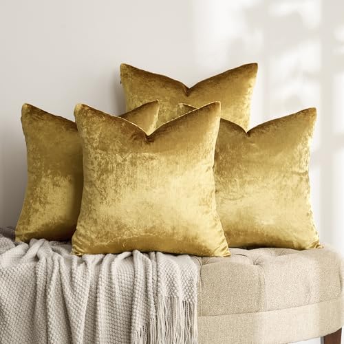Pack of 4 Gold Decorative Velvet Pillow Covers 18x18
