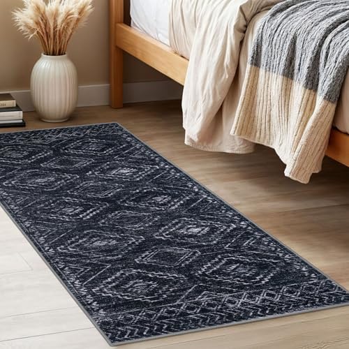 Washable Runner Rug 2x5 ft Hallway Runners, Blue-Black