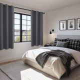 Hiasan Grommet Blackout Curtains for Bedroom, 42 x 63 Inches Length - Thermal Insulated & Light Blocking Window Curtains for Living Room, 2 Drape Panels Sewn with Tiebacks, Dark Grey