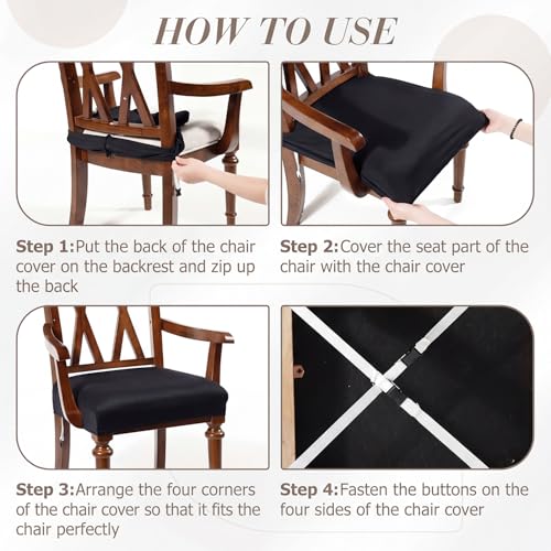 Havawish 6pcs Waterproof Elastic Milk Silk Large Dining Room Chair Seat Covers with Armrest Dining Chair Slip Covers Protectors