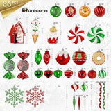 SHareconn 86pcs Christmas Tree Balls Ornaments, Shatterproof Plastic Decorative Baubles for Christmas Tree Decorations, Holiday Wedding Party Decoration, Festive Ornaments, Red Green White