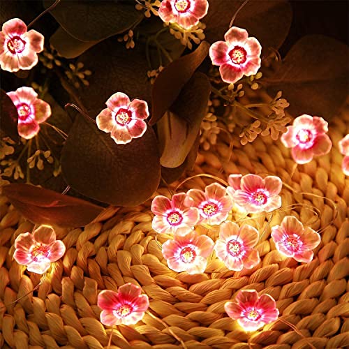 Mudder 4 Pack Cherry Blossom Flower String Lights 13 FT 40 LEDs for Bedroom, Pink Fairy Lights USB and Battery Operated Decorative String Light Indoor Outdoor