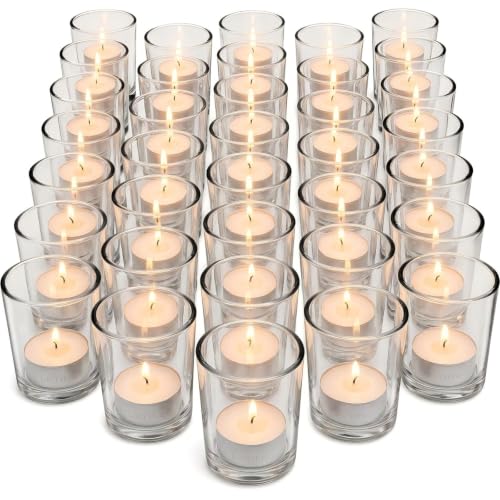 Letine 36-Pack Unscented Tealight Candles & Glass Votive Holders