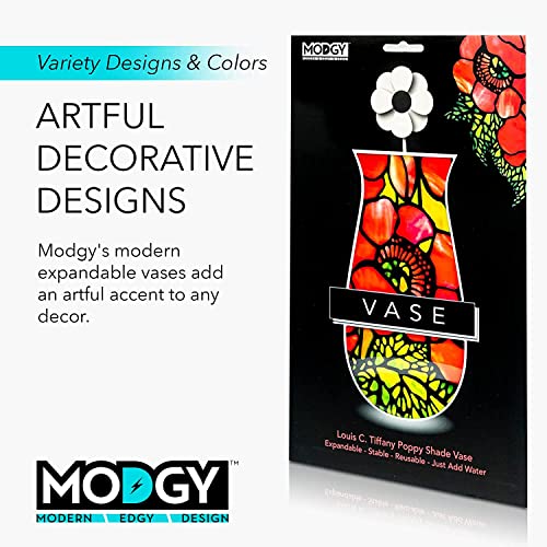 MODGY Collapsible and Expandable Plastic Flower Vase, Unbreakable, Foldable, Decorative Modern Centerpieces, Table Decorations, Louis C. Tiffany Poppies, 1 Pack