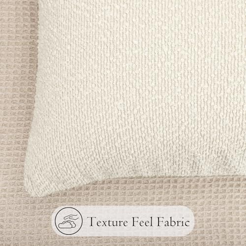 JoraLion 14x36 inch Boucle Lumbar Pillow Cover, Cream Woven Texture Neutral Long Pillow Cover Breathable Cushion Case for Couch Sofa Bed Living Room Home Decor (Cover Only)
