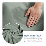 H.VERSAILTEX Modern Velvet Plush 4 Piece High Stretch Sofa Slipcover Sofa Cover Furniture Protector Form Fit Luxury Thick Velvet Sofa Cover for 3 Cushion Couch Width Up to 90 Inch (Sofa, Sea Grass)