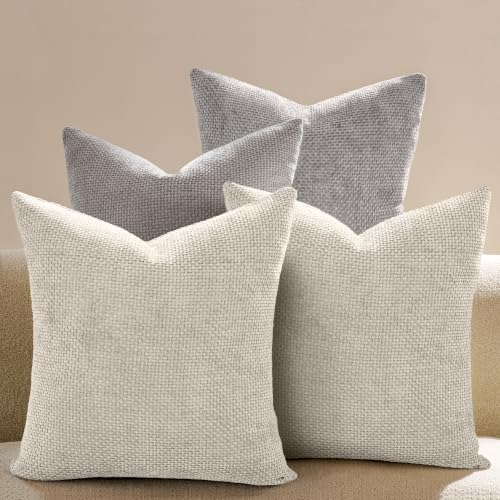 Couch Throw Pillow Covers 18x18 Inch Pack of 4 Neutral Sliver Gray Soft Decorative Chenille Pillow Covers Farmhouse Boho Cushion Covers for Home Decor Sofa Bedroom Living Room