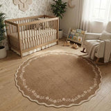 GarveeHome Christmas Round Rugs 6ft Brown Scalloped Washable Circle Rug