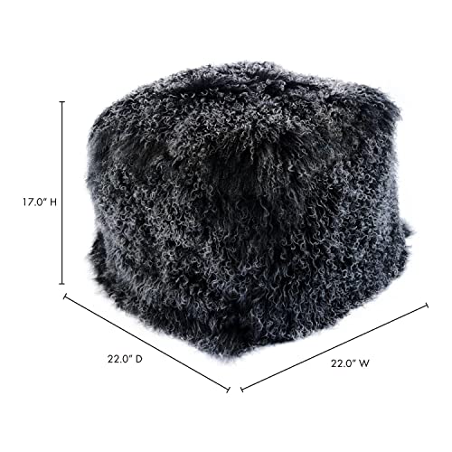 Moe's Home Collection Lamb Fur Pouf, Black Snow