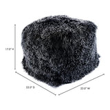 Moe's Home Collection Lamb Fur Pouf, Black Snow