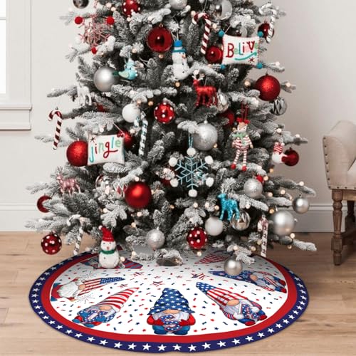 4th of July Decoratios for Tree Skirt Gnome Stars Patriotic America Memorial Day 36in Holiday Tree Skirt Decor for Party Indoor Home