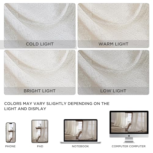 CUCRAF Natural Off White Linen Non See Through Semi Sheer Privacy Curtains 84 Inches, Light Filtering Curtain for Bedroom Living Room, 2 Panels Set Rod Pocket & Back Tab Window Drapes (52 x 84 Inch)