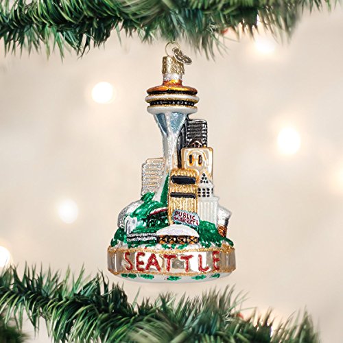 Old World Christmas Seattle Skyline Glass Blown Ornament for Christmas Tree, Handcrafted Holiday Decoration, Landmark Collection