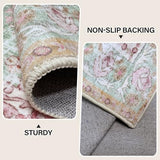Vhong Washable Area Rugs Boho Vintage Modern Neutral Large Carpet Green and Pink High Traffic Rugs 5×7 for Dinning Room Living Room Bedroom Farmhouse Non Slip