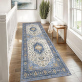 Vintage Washable Runner Rug, 2.6x8 Runners For Hallways Blue Brown