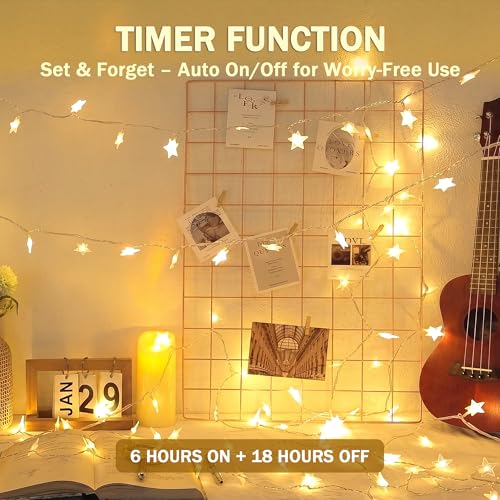 HEYFUNi Warm White Star String Lights,39FT 100LED Plug in Fairy Twinkle Lights with 8 Modes Waterproof for Indoor Christmas Tree, Home, Girls'Room, Garden, Party, Wedding, Classroom Decor(Warm White)