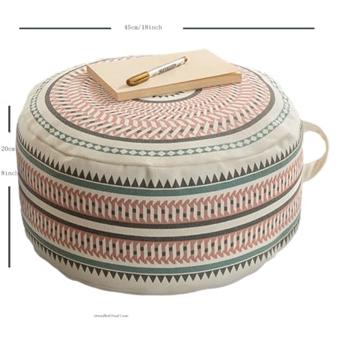 Unstuffed Round Pouf Cover, 18in Boho Ottoman, Geometric Pattern