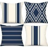 DFXSZ Outdoor Pillow Covers 18x18 Inch Set of 4 Navy Blue Waterproof Modern Geometry Throw Pillows Outdoor Summer Waterproof Decor for Patio Funiture Garden Polyester Cushion Covers 013N18