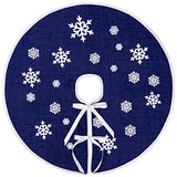 N&T NIETING Christmas Tree Skirt, 30 Inch Rustic Burlap Tree Skirt with Snowflakes Printed Christmas Tree Mat for Xmas Holiday Party Decoration, Dark Blue